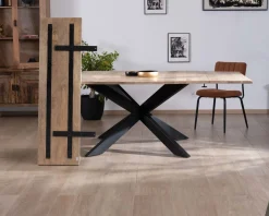 Table de repas carrée 120x120cm style industriel manguier et métal "Haden" avec extensions