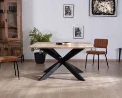 Table de repas carrée 120x120cm style industriel manguier et métal 