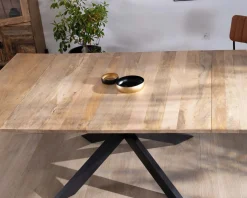 Table de repas carrée 120x120cm style industriel manguier et métal 