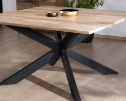 Table de repas carrée 120x120cm style industriel manguier et métal 