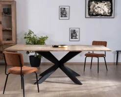 Table de repas carrée 120x120cm style industriel manguier et métal 