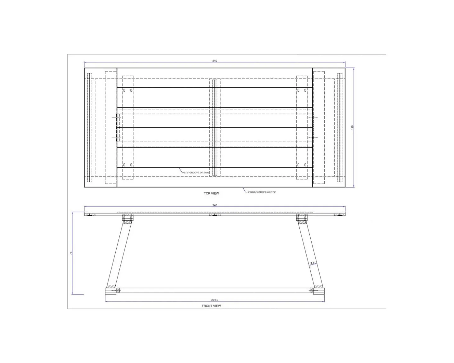 Table de repas 240cm "Asia" bois massif et plateau rectangulaire