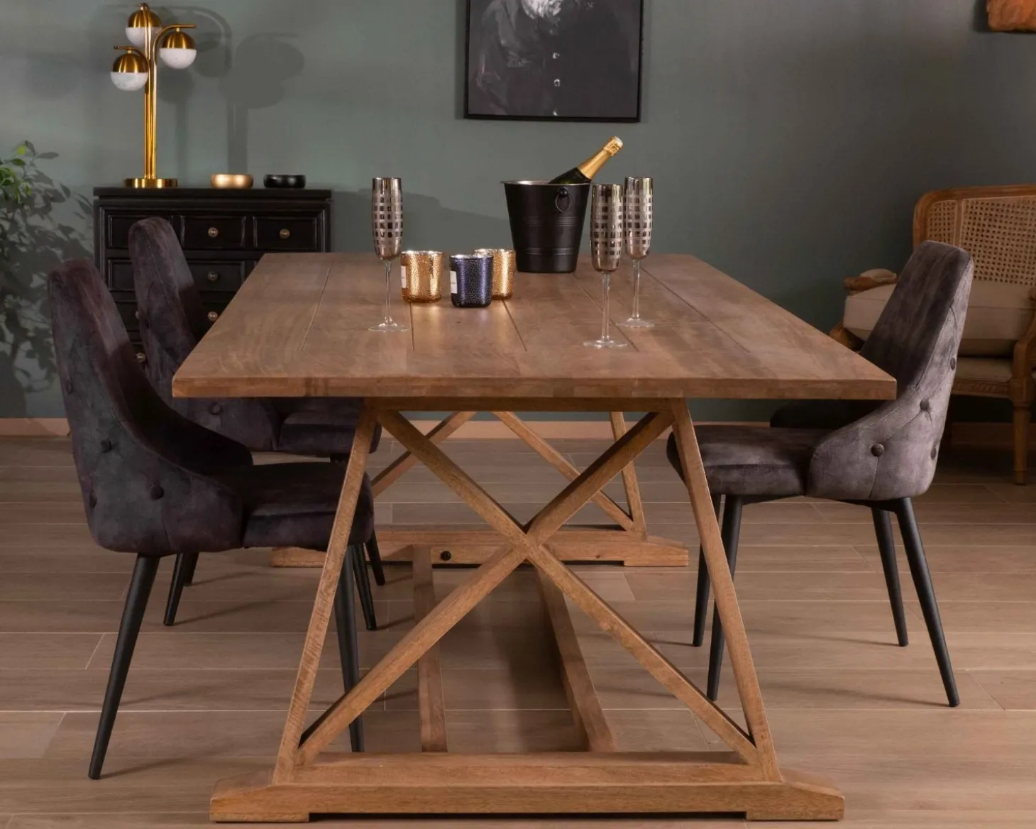Table de repas 240cm "Asia" bois massif et plateau rectangulaire