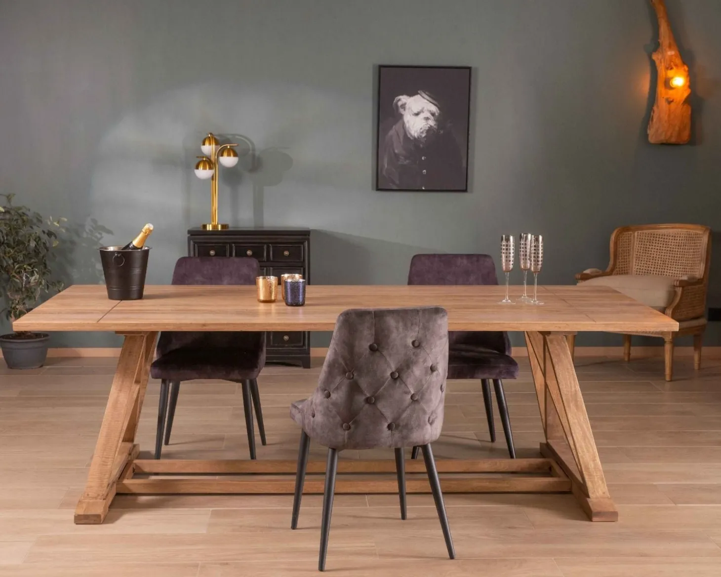 Table de repas 240cm "Asia" bois massif et plateau rectangulaire