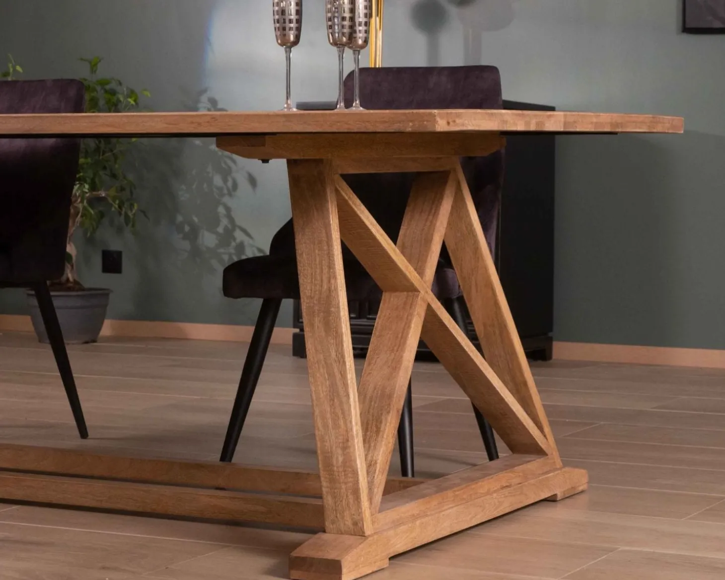Table de repas 240cm "Asia" bois massif et plateau rectangulaire