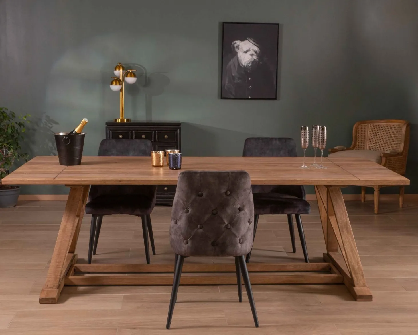 Table de repas 240cm "Asia" bois massif et plateau rectangulaire