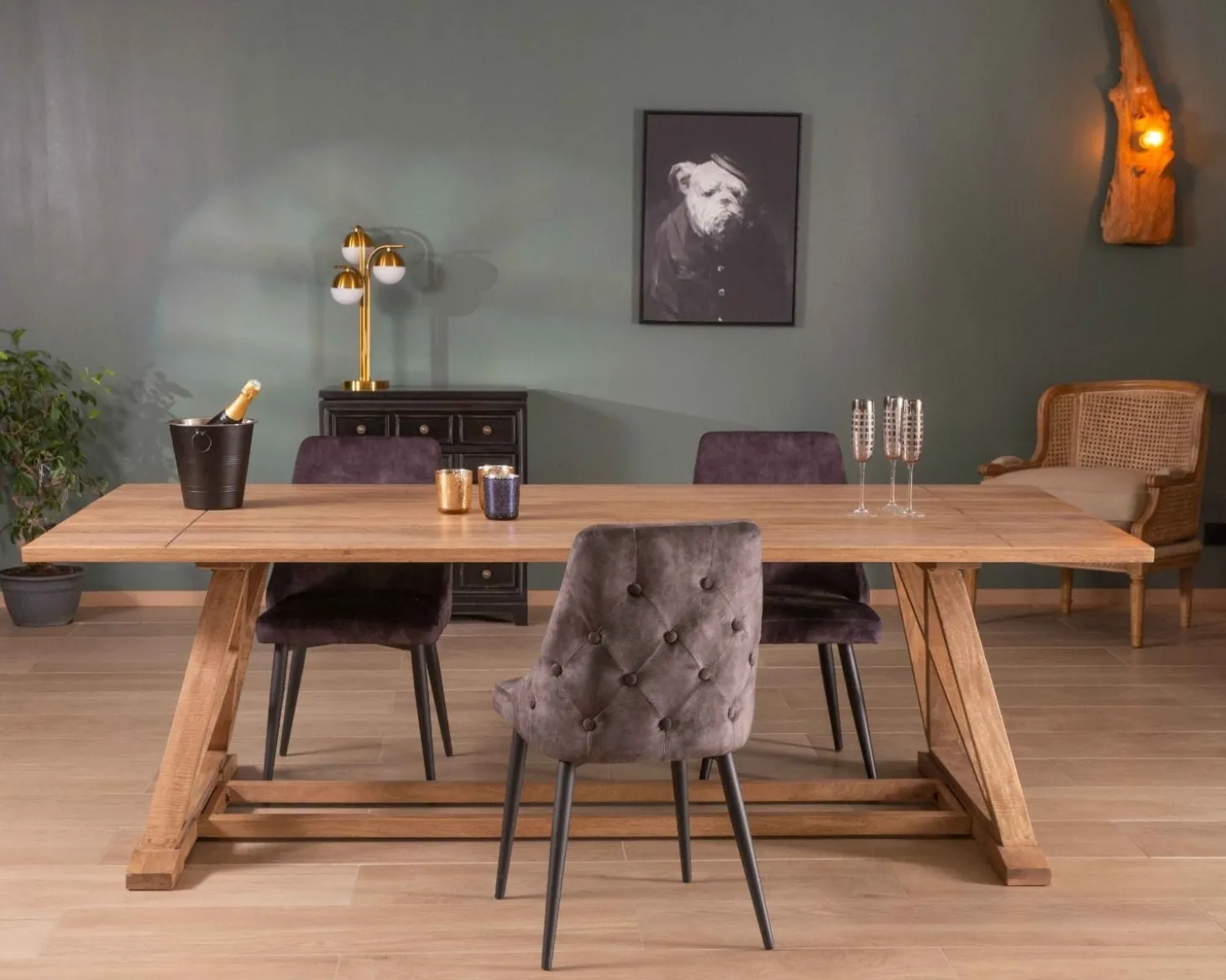 Table de repas 240cm "Asia" bois massif et plateau rectangulaire