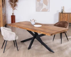 Table de repas contemporaine en bois 200 cm "Olonie" pieds croisés en métal