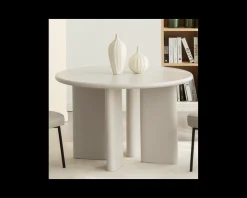 Table de repas contemporaine ronde 120 cm coloris crème 