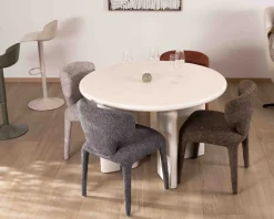 Table de repas contemporaine ronde 120 cm coloris crème 
