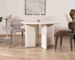 Table de repas contemporaine ronde 120 cm coloris crème 