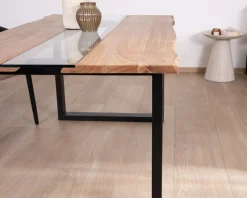 Table de repas en acacia avec centre en verre "Novelli" 175 cm