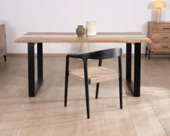 Table de repas en acacia avec centre en verre 