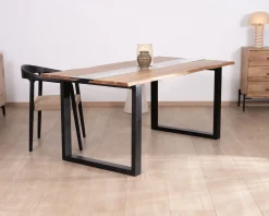 Table de repas en acacia avec centre en verre 