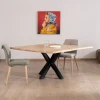 Table de repas en acacia et pieds mikado "3D" plateau forme carrée 150 cm