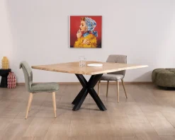Table de repas en acacia et pieds mikado "3D" plateau forme carrée 150 cm