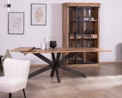 Table de repas extensible 180-260cm pied étoile bois métal "Caractère"
