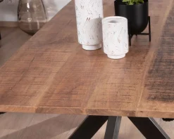 Table de repas extensible 180-260cm pied étoile bois métal 