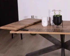 Table de repas extensible 180-260cm pied étoile bois métal 