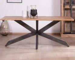 Table de repas extensible 180-260cm pied étoile bois métal 
