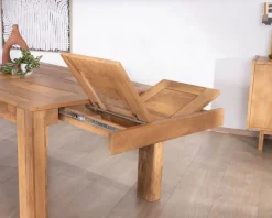 Table de repas extensible en manguier teinte chêne clair "Jappéo" 160 à 250 cm