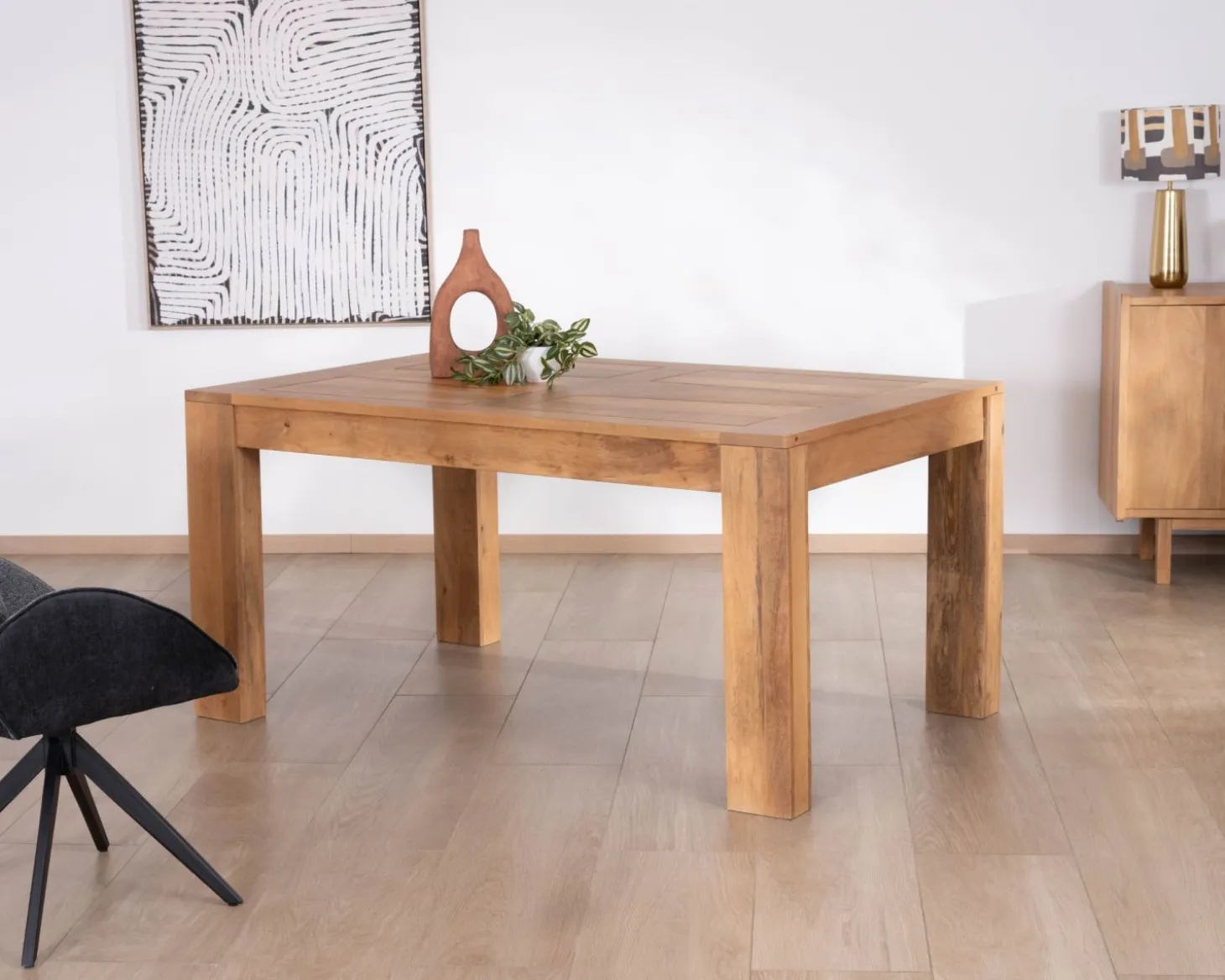Table de repas extensible en manguier teinte chêne clair "Jappéo" 160 à 250 cm