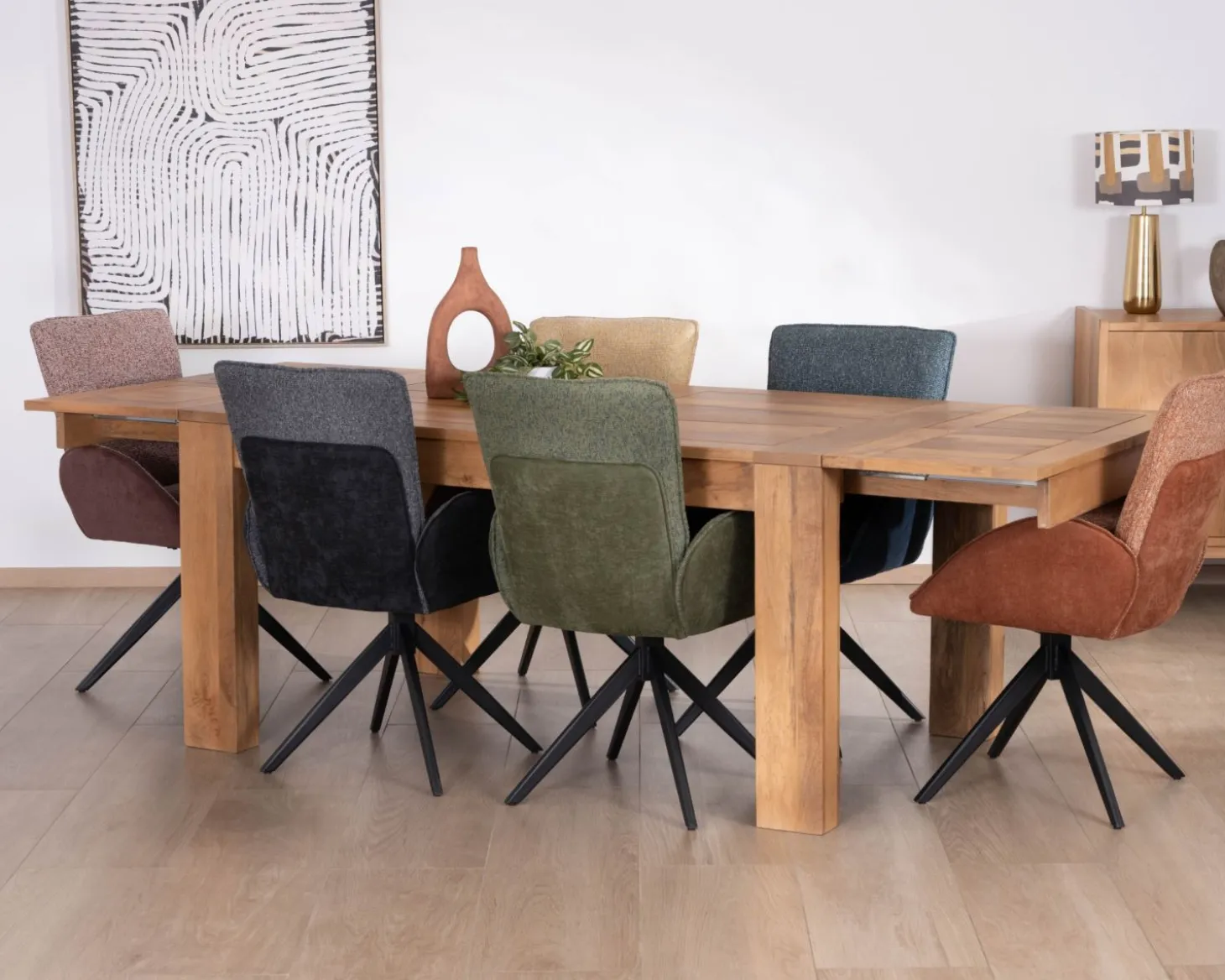 Table de repas extensible en manguier teinte chêne clair "Jappéo" 160 à 250 cm