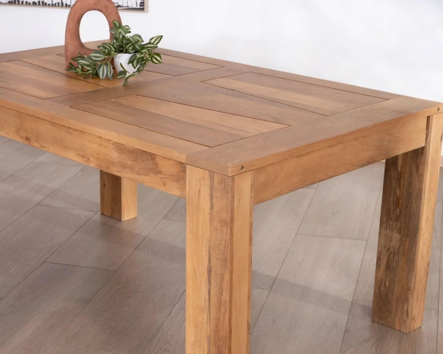 Table de repas extensible en manguier teinte chêne clair "Jappéo" 160 à 250 cm