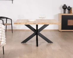 Table de repas industrielle carrée 150x150cm métal et bois 