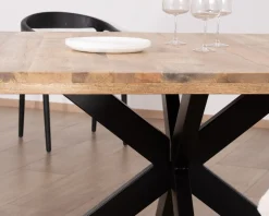 Table de repas industrielle carrée 150x150cm métal et bois 