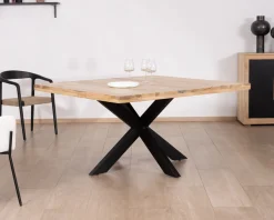 Table de repas industrielle carrée 150x150cm métal et bois 