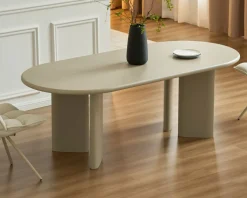 Table de repas ovale 180 cm design moderne et épuré beige 