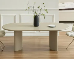 Table de repas ovale 180 cm design moderne et épuré beige 