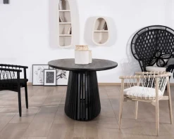 Table de repas ovale 210 cm en teck noir pied central ajouré "Dutipi"