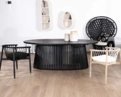 Table de repas ovale 210 cm en teck noir pied central ajouré "Dutipi"