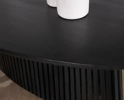 Table de repas ovale 210 cm en teck noir pied central ajouré 