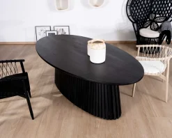 Table de repas ovale 210 cm en teck noir pied central ajouré 