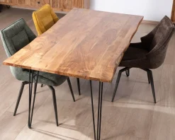 Table de repas épurée et design en acacia et pieds métal 