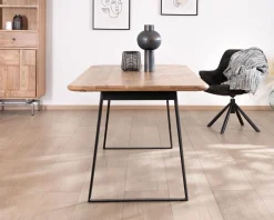 Table de repas rectangulaire design aéré en acacia et piètement métal noir "Puzzle" 175 cm
