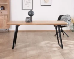 Table de repas rectangulaire design aéré en acacia et piètement métal noir "Puzzle" 175 cm