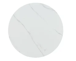 Table de repas ronde 120 cm plateau céramique blanc effet marbre "Oria" piètement aspect noyer