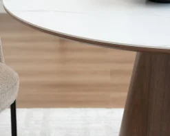 Table de repas ronde 120 cm plateau céramique blanc effet marbre 