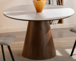 Table de repas ronde 120 cm plateau céramique blanc effet marbre 