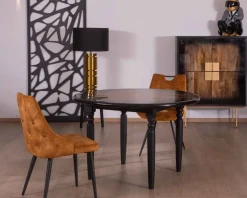 Table de repas ronde bicolore aspect laqué en bois "Pop Vintage" 120cm