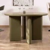 Table de repas ronde coloris vert sauge "Odyna" 120 cm piètement sculptural