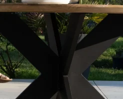Table de repas ronde pour extérieur en teck et aluminium "Ozone" 130 cm
