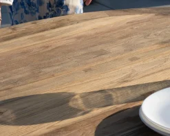 Table de repas ronde pour extérieur en teck et aluminium 