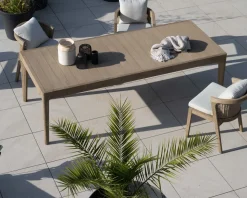 Table de repas spécial outdoor 240cm en teck finition sablée et grisée 