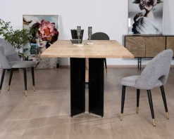 Table de salle à manger manguier massif 240cm piètement design bois et métal noir "Saturne coeval"