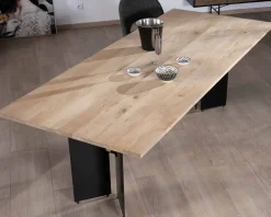 Table de salle à manger manguier massif 240cm piètement design bois et métal noir 